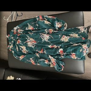 Emerald Green and coral Floral high neck dress